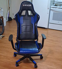 S-RACER Black/Blue Racing Style Computer Gaming Chair w/ Armrests & Casters