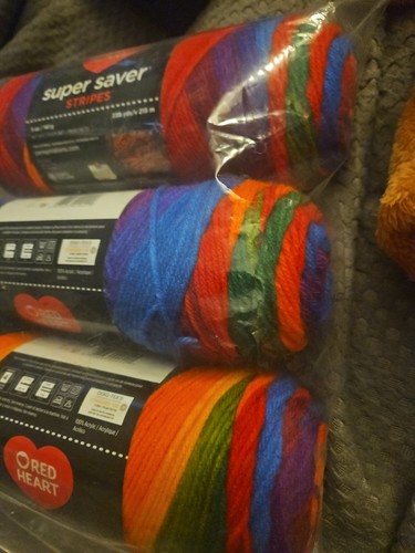 New 3-Pk Red Heart Super Saver Multicolor Favorite Stripes Acrylic Yarn Rainbow - Picture 5 of 5