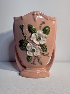 Vintage Hull Art Pottery USA ''Rosella'' R-6 Pink White Dogwood Ceramic Vase 6.5''