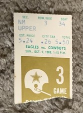 11/5/69 - Roger Staubach 2nd Career Gm Mike Ditka TD Ticket Stub Cowboys Eagles