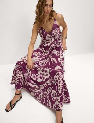 Marks & Spencer Womens Multi Coloured Cotton Maxi Midaxi Women Dress - M&S