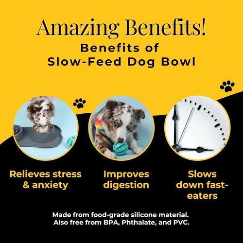 New 3 Slow Feeder Dog Bowls No-Spill Non-Skid Silicone Mat Stainless S Fast Ship - Picture 4 of 6