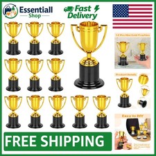 Mini Plastic Gold Trophies - 12-Pack Ideal for Themed Party Decorations