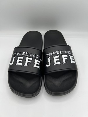 El Jefe Slides Sandals Black White Comfort Pool Slides Unisex Size 8/9