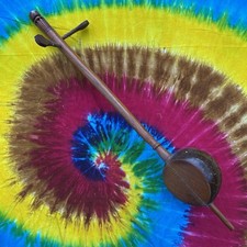 Vtg Thailand Ethnic Handmade Coconut Shell String Fiddle Instrument Face Cutout