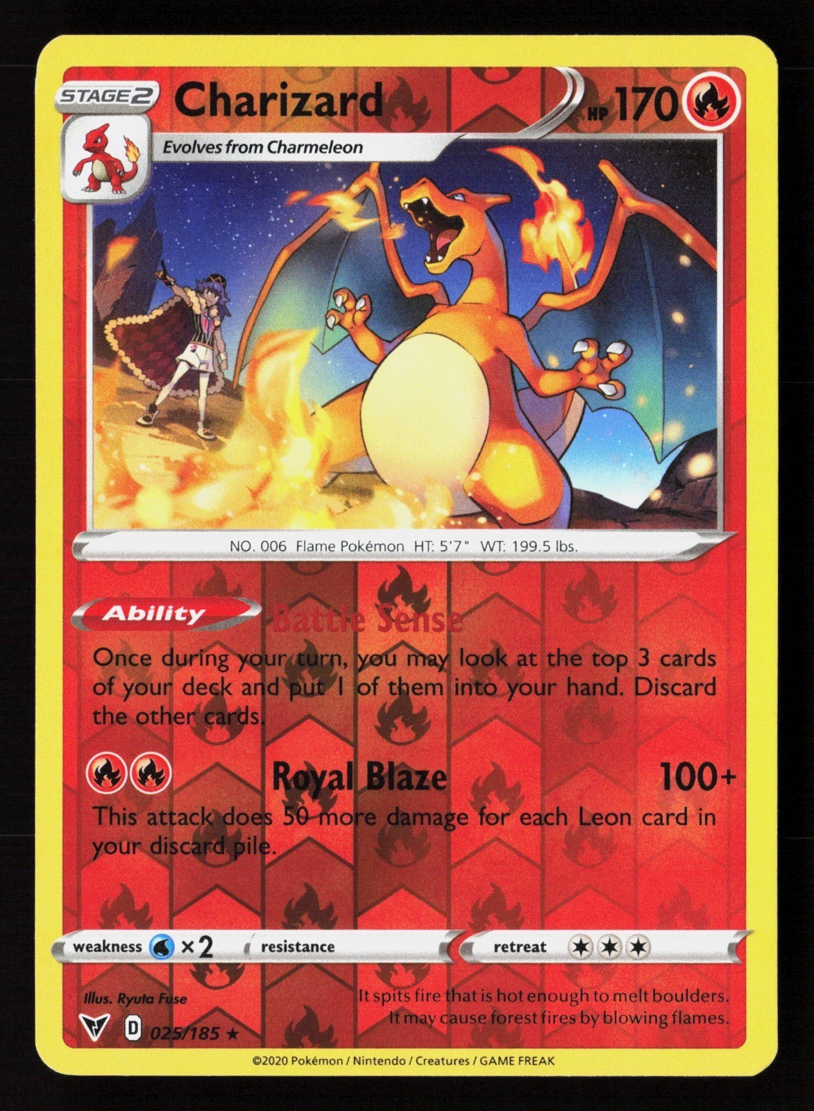 Charizard Rare SWSH04: Vivid Voltage 025/185 NM Reverse Holo