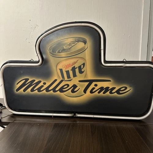 Vintage Miller Lite Neon sign “Miller Time” 13.5" x 22" x 4" Wall Or Counter