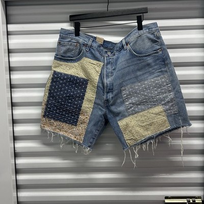 Mens Japan Levis 501 '93 Sashiko Patchwork Denim Blue Shorts