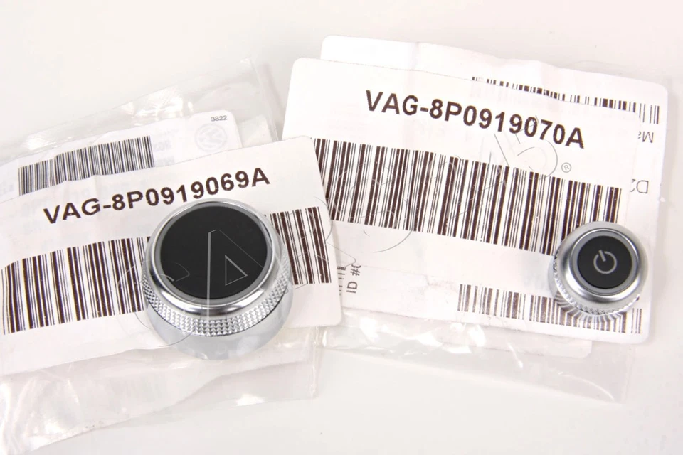 Juego de 2 perillas de encendido cromadas de navegación de volumen de radio originales Audi TT A3 S3 RS3 Foto 4 de 4