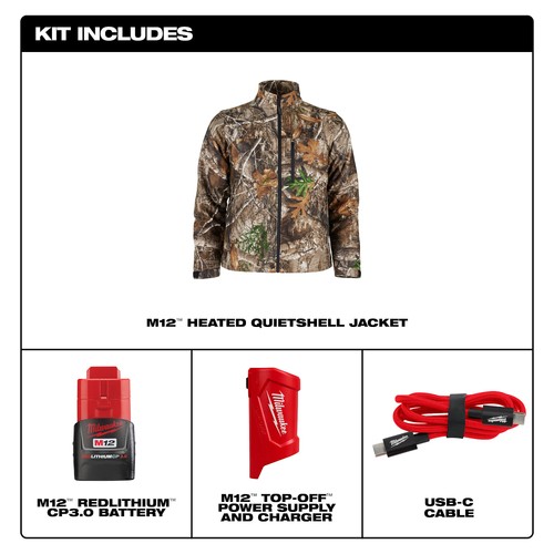Milwaukee, M12 Cordless Quiet Shell Camo Heated Jacket Kit, X-Large, Size XL, - Picture 4 of 12