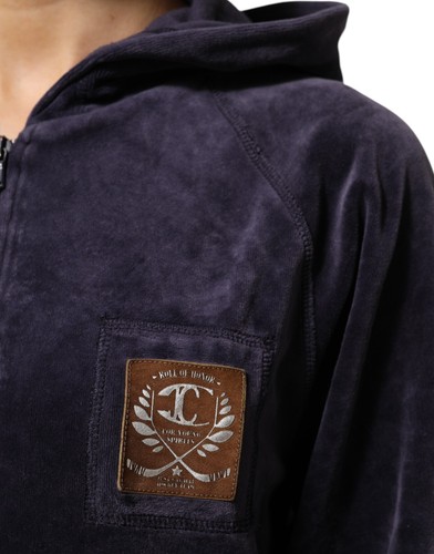 JUST CAVALLI Sweater Purple Cotton Blend Velvet Zip-Up Hoodie Sweatshirt s.Tag M - Picture 5 of 9