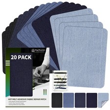 KING MOUNTAIN Iron-on Repair Patch 20 Pcs Denim-3"x4-1/4", Five Color