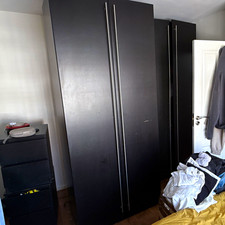 Black Freestanding 2 Door Hinged Wardrobe with Hanging Rail & Shelves