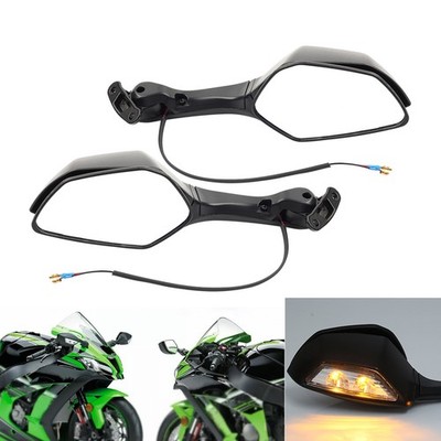 Rear View Mirrors w/ Turn Signals Fit For Kawasaki Ninja ZX10R