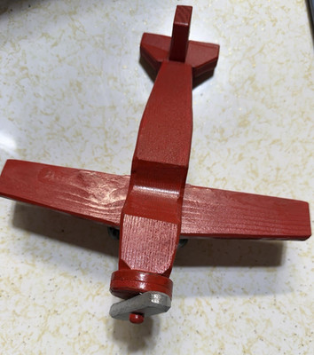 Vintage Wooden Hand Made Airplane Red 9.25 Inches Long 9.5 Inches Wide