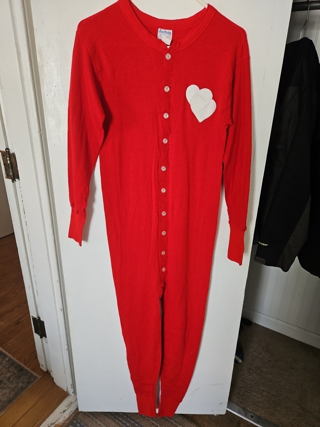 Vintage 1960's Red Union Suit Two Layer Fabric Sz L 16x58 Re