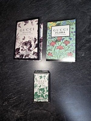  Gucci Bloom 1.5 ML  & Gucci Flora 2ml Sample  + Gucci Aqua Di Fiori 5ml Dabber