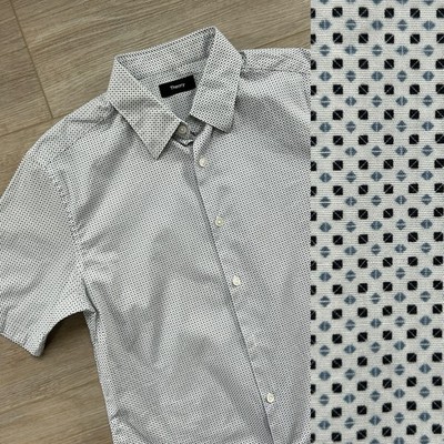 THEORY Men s XS Irving Sketch Reverse Arrow White AOP Button Up Shirt Officecore