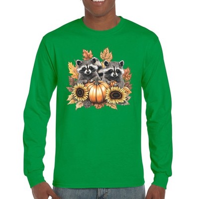 Fall Raccoons Long Sleeve T-shirt Thanksgiving Day Sunflower Pumpkin Patch
