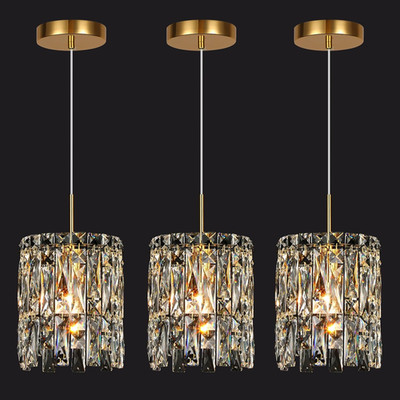 Modern K9 Crystal Pendant Lights Kitchen Island Set of 3,Gold Chandeliers for Di