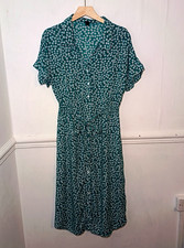 Shein Womens Dress Green Size M UK 10 Ditsy Floral Midi Retro Vintage Style 90s