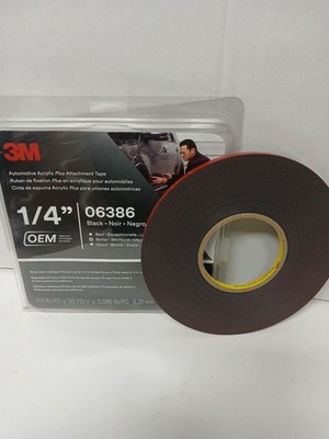 1 x 3M 06386 Acrylic Plus  Auto Attachment Tape  1/4''x20 yd Black