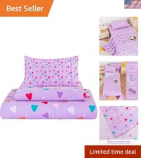 Kids Twin Sheet Set Microfiber Purple Heart Bedding Girls Toddler Bed