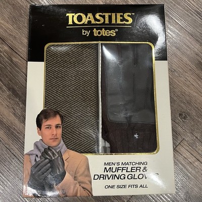 Toasties By Totes Men s Matching Driving Gloves & Scarf Muffler Chevron Neutral