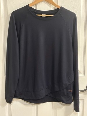Copper Fit Women's Long Sleeve Criss Cross T-Shirt Navy Blue Thumbholes Size L
