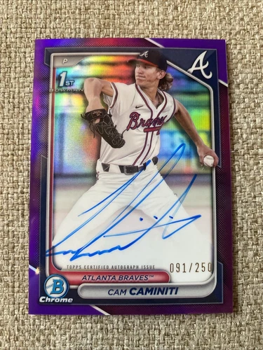 CAM CAMINITI 2024 BOWMAN CHROME DRAFT 1ST PURPLE REFRACTOR AUTO /250 Braves