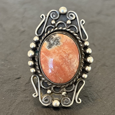 Navajo Trading Post Era Older Ring Petrified Wood Sterling Silver Vintage Size 7