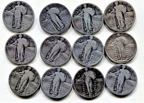 Standing Liberty Quarters - Silver coins - Lot of 12, readable dates