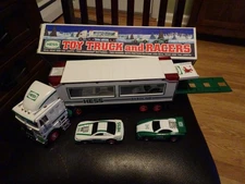 1997 Hess Toy Truck and Racers 2 With Lights and Friction Motors In Original Box