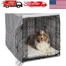 Large Dog Crate Cover - 42-Inch Teflon Protector, Stylish Gray Geometric Print