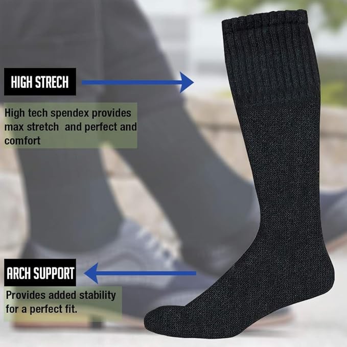 72 PK Men's  Premium Cotton King Size Extra Long Black Tube Socks-9-15 image 5