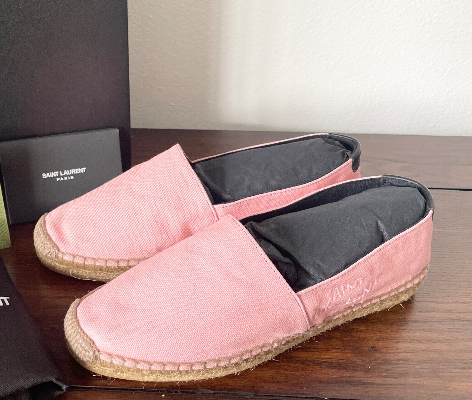 Mocassini scarpe Saint Laurent donna in tela rosa ricamati piatti molte taglie