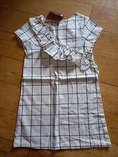 Next girls dress 6 years new checked white/black cotton blend