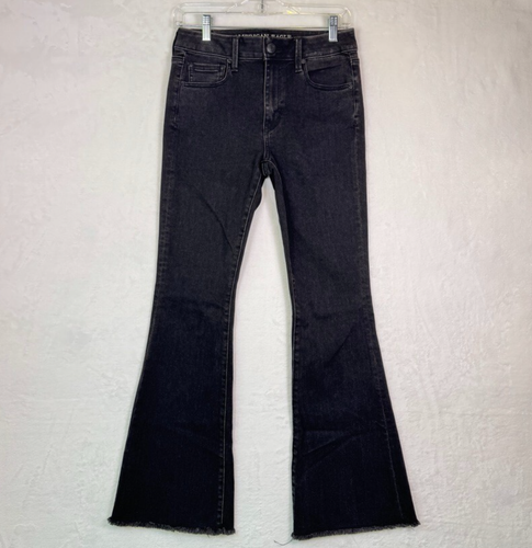 American Eagle High Rise Artist Flare Jeans Black Size 4 Super Stretch Denim