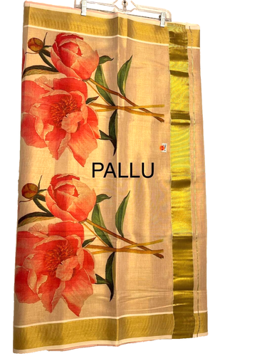 KERALA SAREE/TISSUE SET SAREE WITH DIGITAL PRINT (WITH PRINTED BLOUSE) - Picture 2 of 5