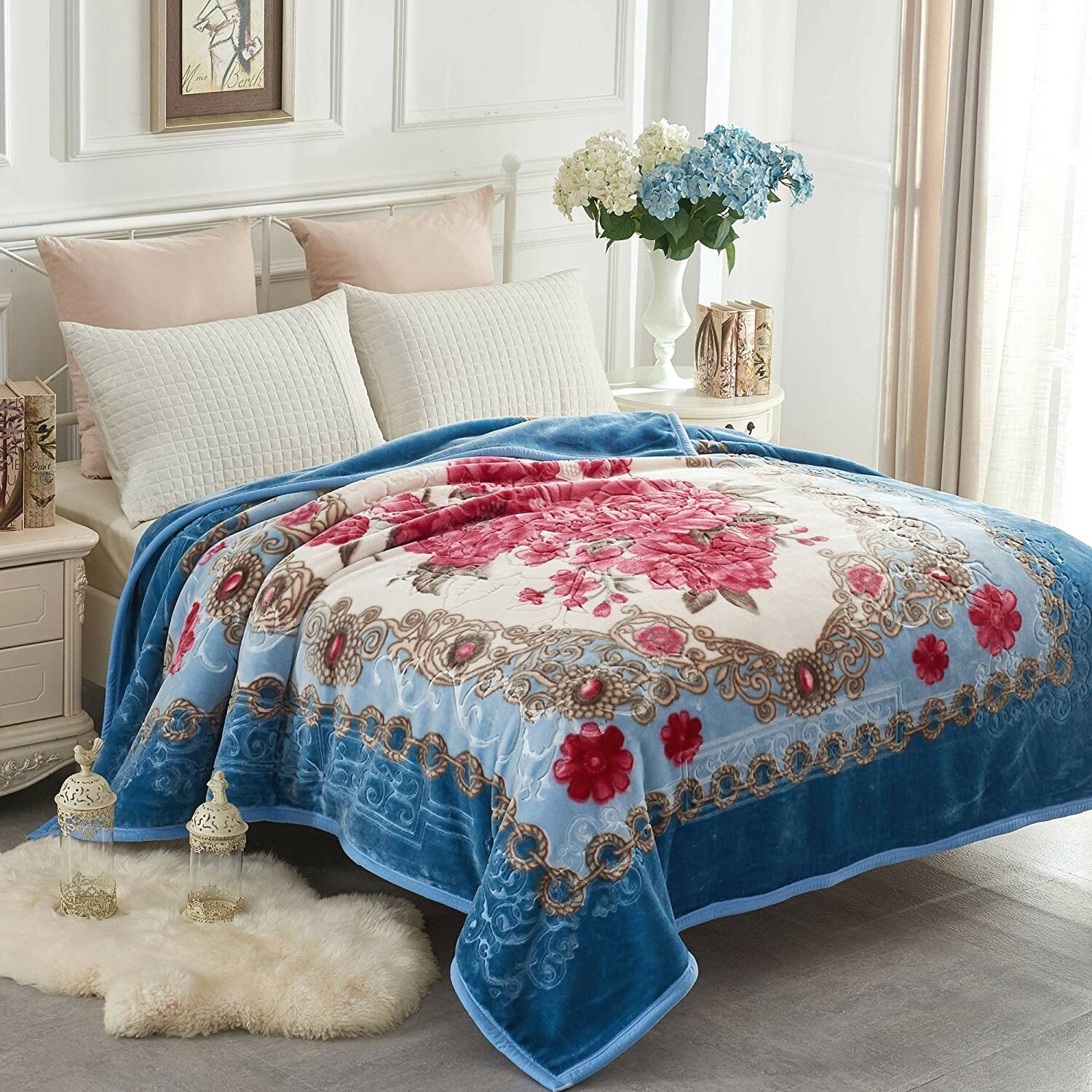 Heavy Winter Blanket Korean Style Fleece Reversible KING Bed Thermal Pink  Blue | eBay