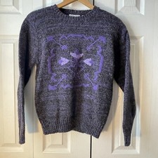 VTG women  s Country Suburban Wool Blend Purple Sweater With Shoulder Pads Sz M