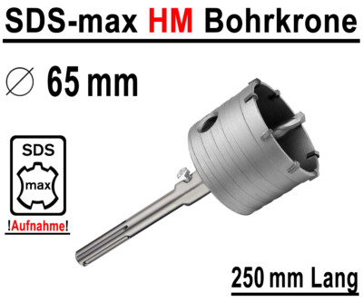 SDS-max HM Bohrkrone Dosenbohrer Mauerwerk Kernbohrer Lochsäge Ø 65 mm x 250 mm