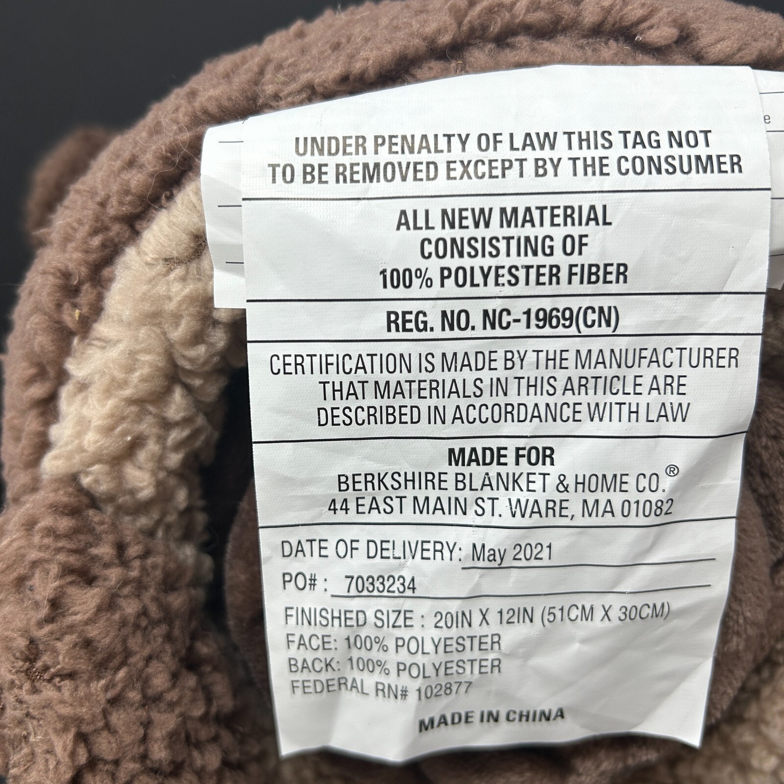 2 Pc Set Berkshire Cuddly Buddies Brown Bear Pillow Pet with Blanket