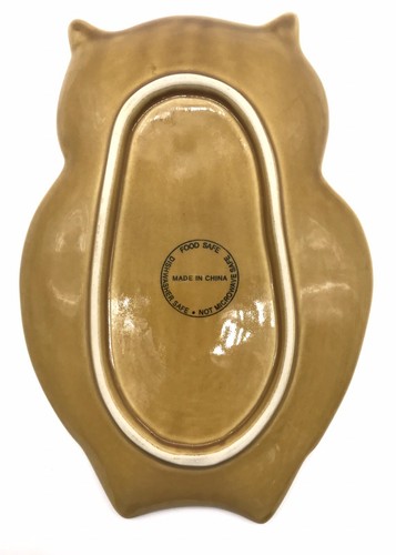 Ceramic Retro 70’s Look Harvest Gold Owl Spoon Rest Scroll Food Safe Kitchen - Picture 2 of 5