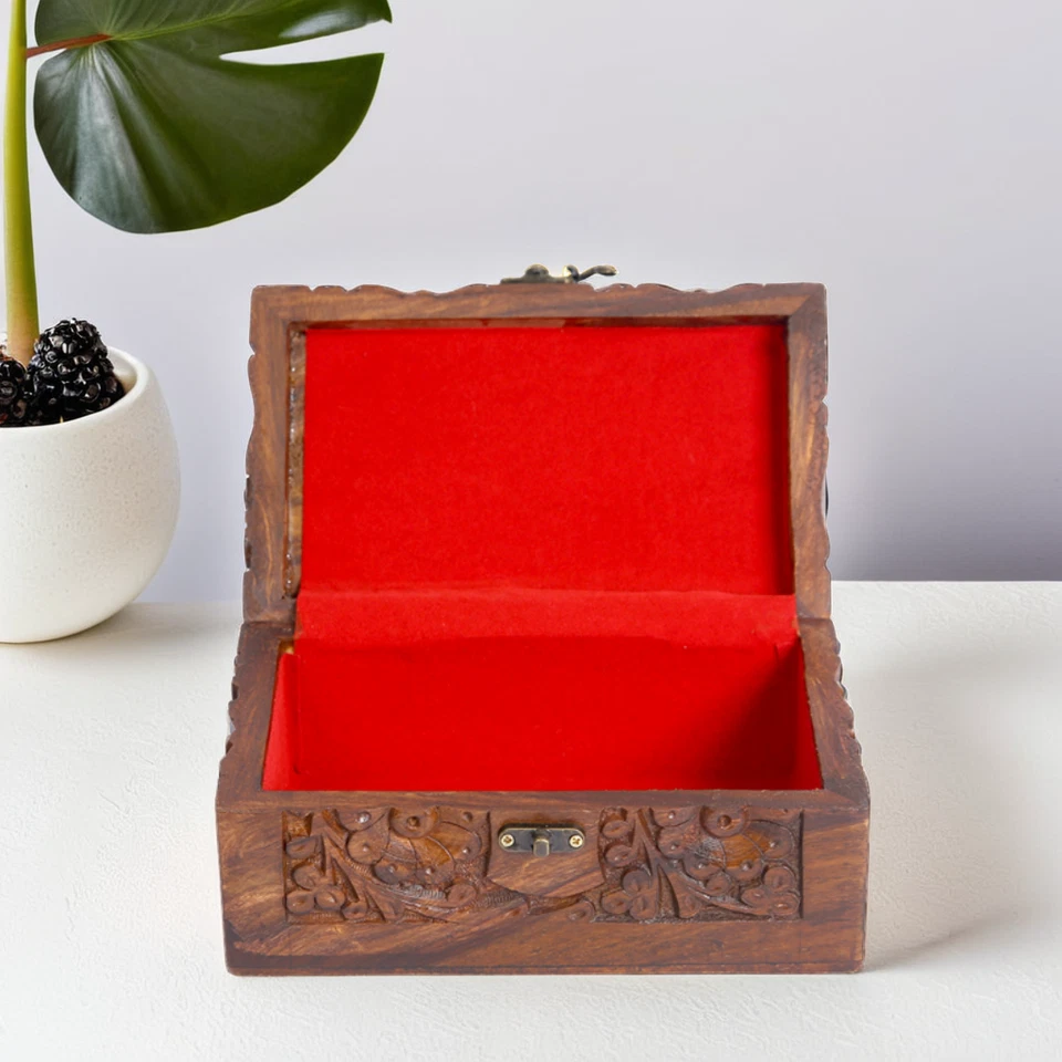 Set of 3 Carved Wooden Boxes – Handmade Floral Design, Elegant Storage - Image 3 of 4