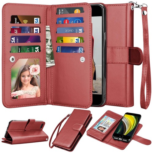 Para Apple iPhone 7 8 SE 2022 Case Leather Wallet Stand Detachable Phone Cover - Imagen 4 de 31