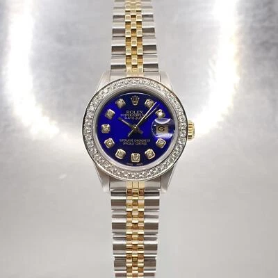 Rolex Datejust 26mm 18K Gold Stahl Eigener Diamant Blende Blau Zifferblatt 69173 - Bild 1 von 4