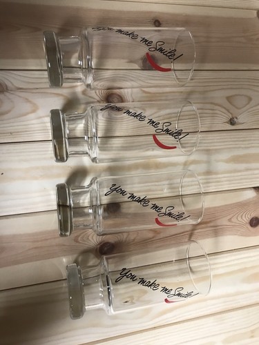4 Vintage 80s Avon You Make me Smile Footed Tall Tumblers Glass Dishes Love Gift - Picture 4 of 11