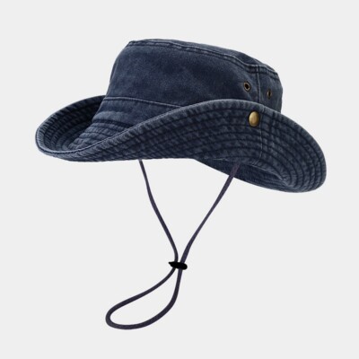 Men Bucket Hat with String Wide Brim Fishing Hiking Sun