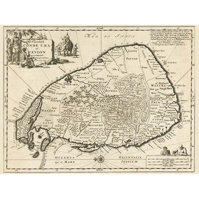 Luyken alte Karte von Ceylon Sri Lanka großer Wandkunstdruck 18 x 24 Zoll